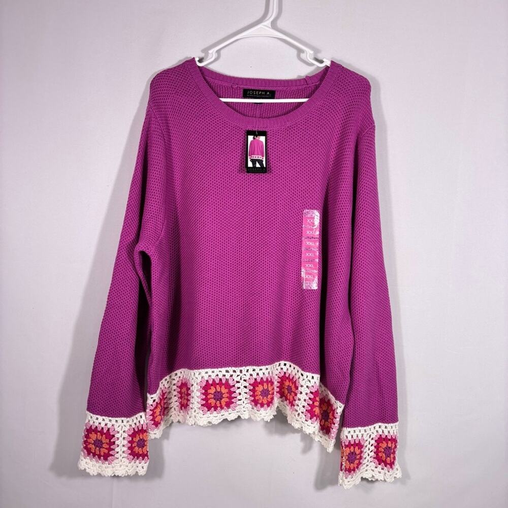 NWT Joseph A. Pink Sweater with Crochet Trim Size XXL B3